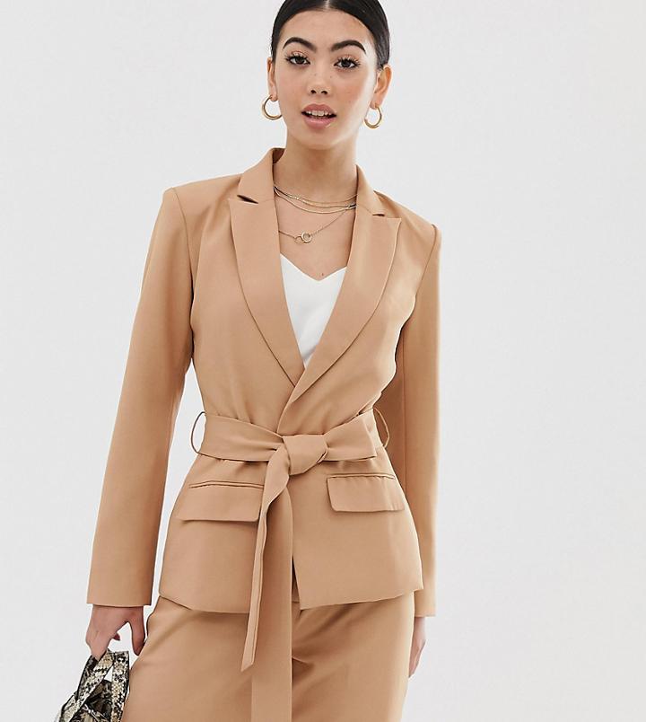 Fashion Union Petite Blazer With Tie Waist Two-piece - Beige
