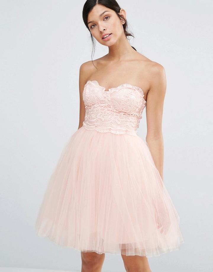 Little Mistress Prom Dress With Lace Body - Nude