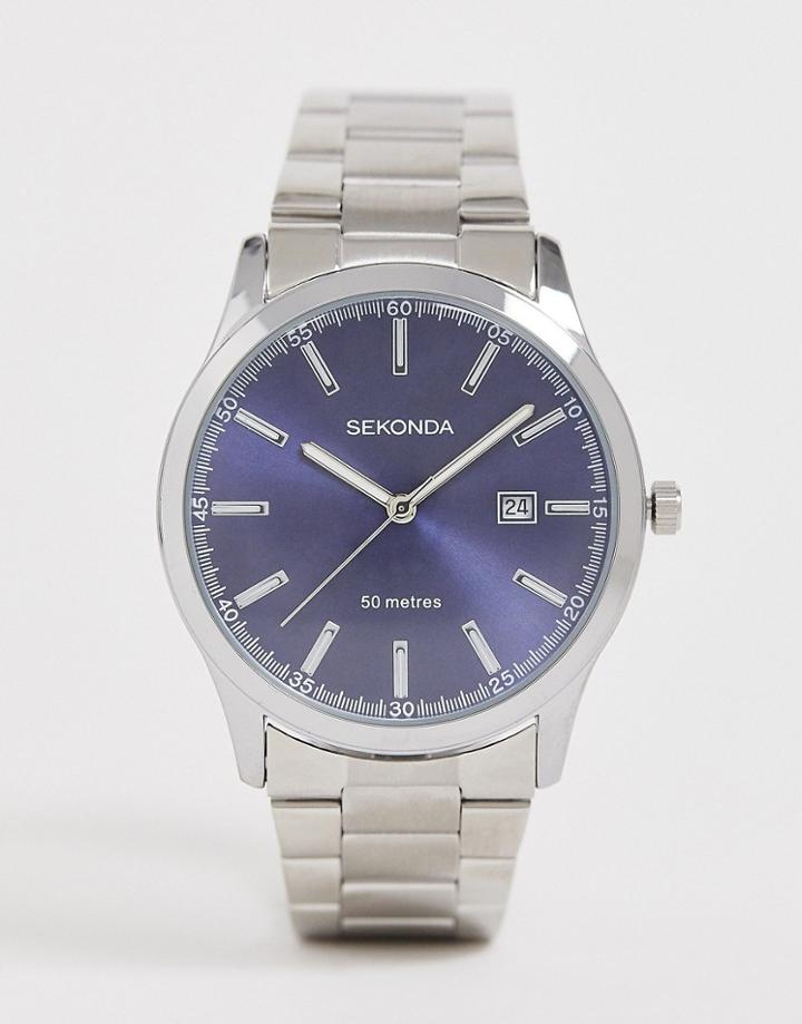 Sekonda Date Dial Bracelet Watch In Silver With Blue Dial