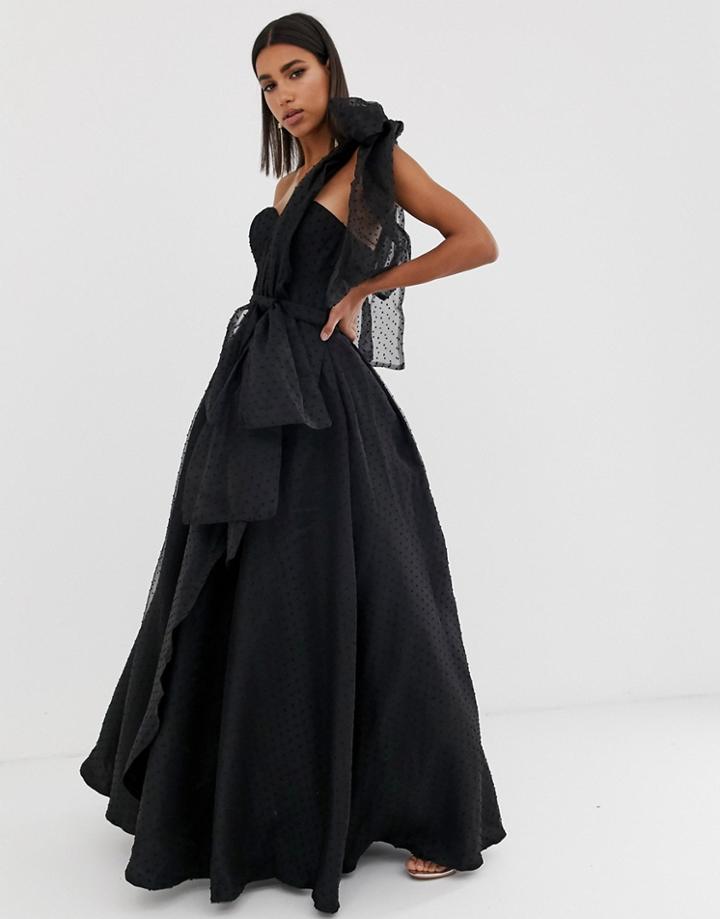 Bariano Full Prom One Shoulder Maxi Dress With Detachable Bow Detail In Black - Black