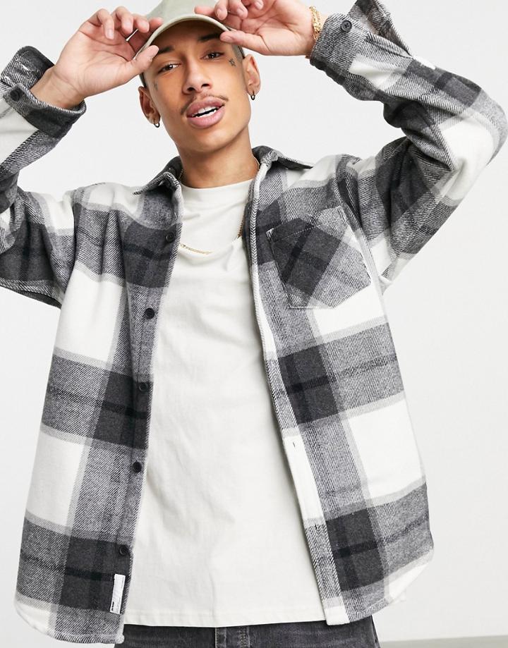 Pull & Bear Flannel Plaid Shirt In Black