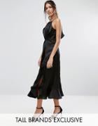 Jarlo Tall High Neck Ruffle Detail Cami Midi Dress - Black