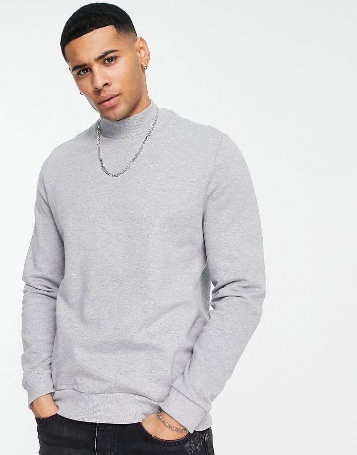Asos Design Sweatshirt With Turtle Neck In Grey Marl - Grey-gray