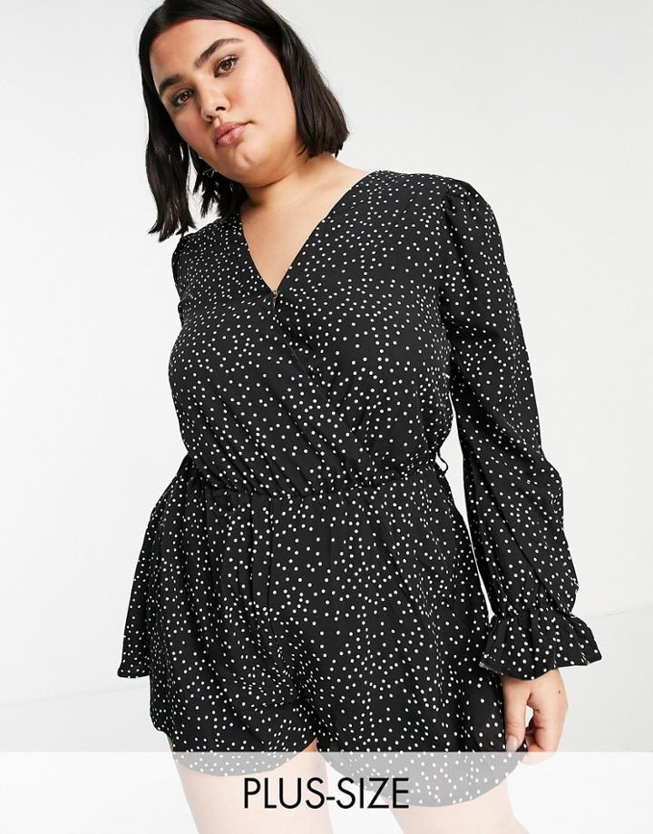 In The Style Plus X Dani Dyer Flippy Hem Romper In Black Polka Print-multi