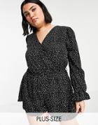 In The Style Plus X Dani Dyer Flippy Hem Romper In Black Polka Print-multi