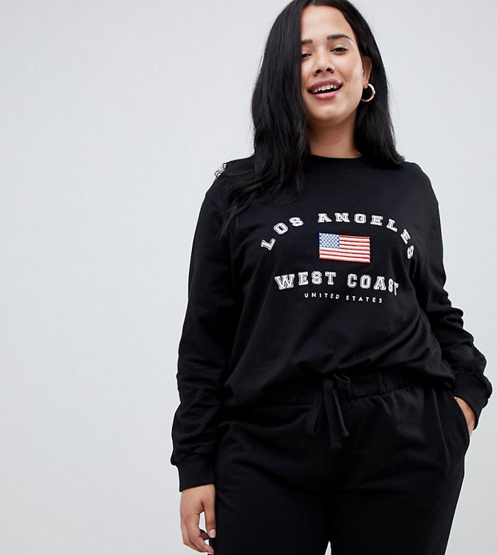 Asos Design Curve Lounge Los Angeles Sweat Top - Black