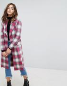 Prettylittlething Longline Check Coat - Pink