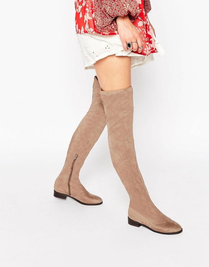 Asos Keep Sake Flat Over The Knee Boots - Gray