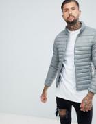 Pull & Bear Quilted Jacket In Gray - Green