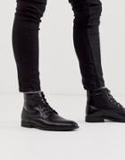 Asos Design Lace Up Boots In Black Faux Leather