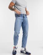 Asos Design Organic Cotton Blend Classic Rigid Jeans In Mid Wash Blue