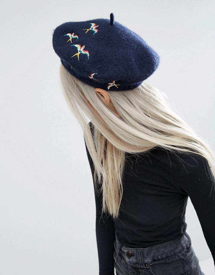 Asos Swallow Bird Appliqu Beret - Navy