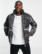 Jack & Jones Originals Heavy Puffer With Pocket In Black Paisley