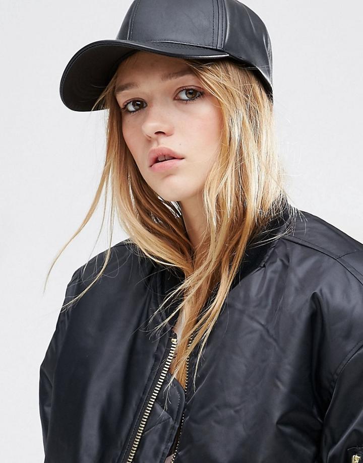 Asos Leather Look Baseball Cap - Black