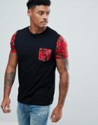 Asos T-shirt With Contrast Paisley Sleeves & Pocket - Black