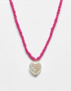 & Other Stories Short Beaded Necklace With Heart Pendant-pink