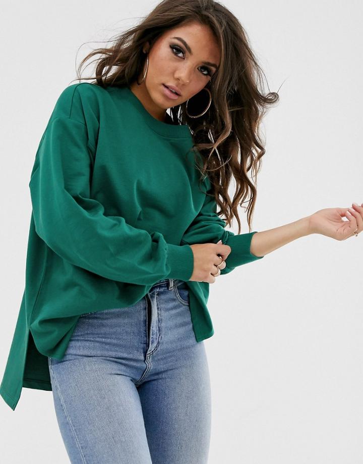 Asos Design Super Oversized Lightweight Sweat With Side Splits In Teal