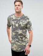 Only & Sons Longline T-shirt In Camo Print - Green