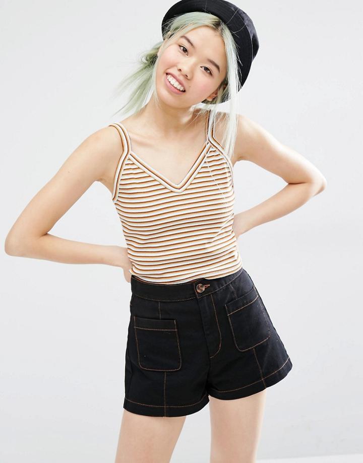 Monki Crop Striped Cami Top - Stripe