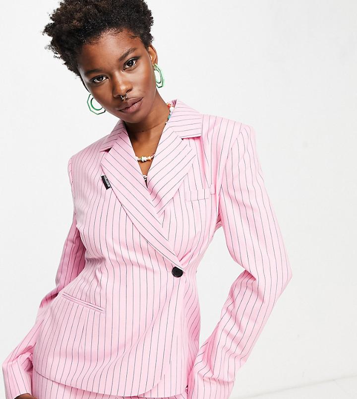 Collusion Asymetric Pinstripe Blazer In Pink - Part Of A Set