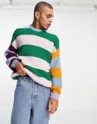 Asos Design Knitted Fisherman Rib Stripe Sweater-multi