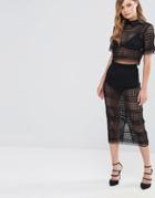 Dark Pink Lace Midi Skirt - Black