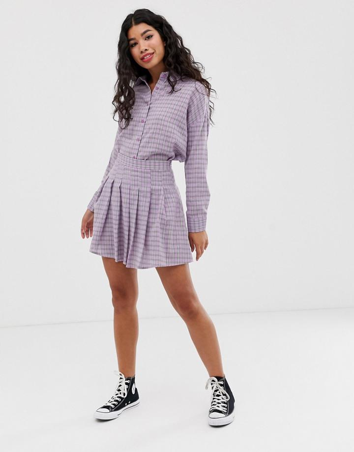 Daisy Street Pleated Mini Skirt In Gingham Two-piece-purple