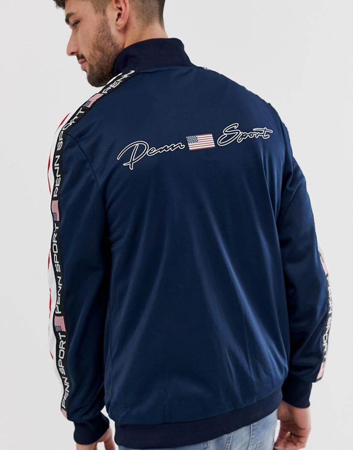 Penn Sport Track Jacket In Navy With Side Stripe - Navy