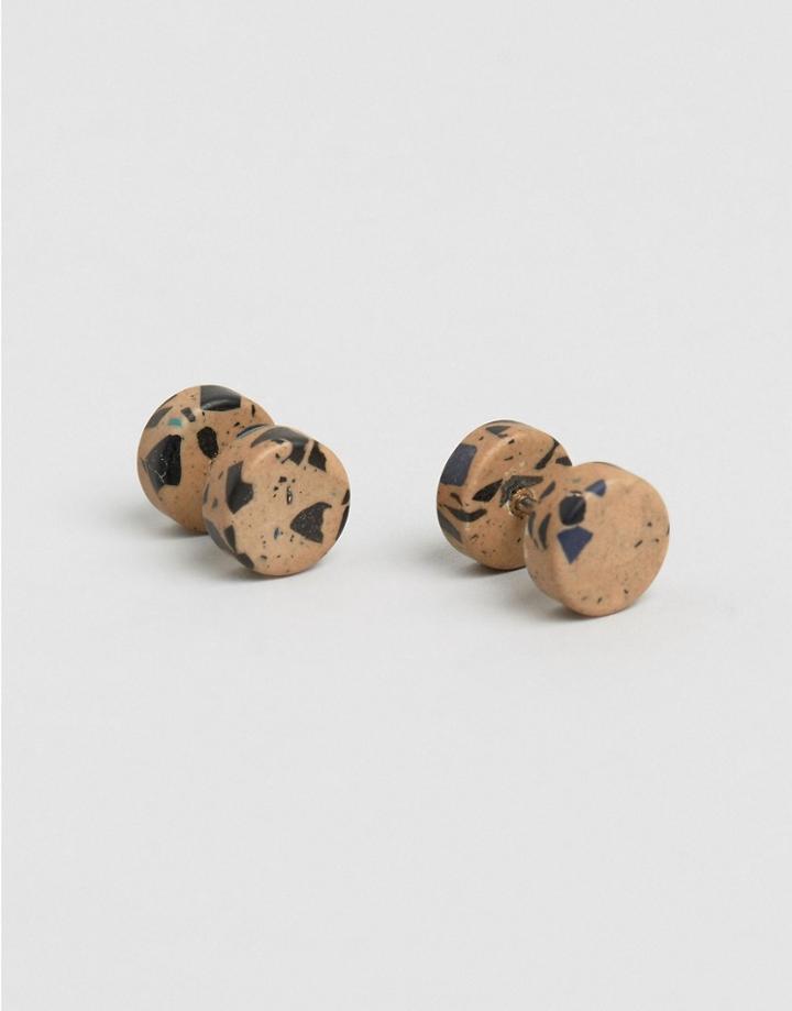 Asos Semi Precious Look Plug Earrings - White