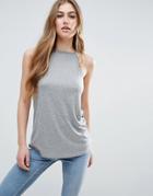 Asos Cami With Skinny Straps And Square Neck - Gray