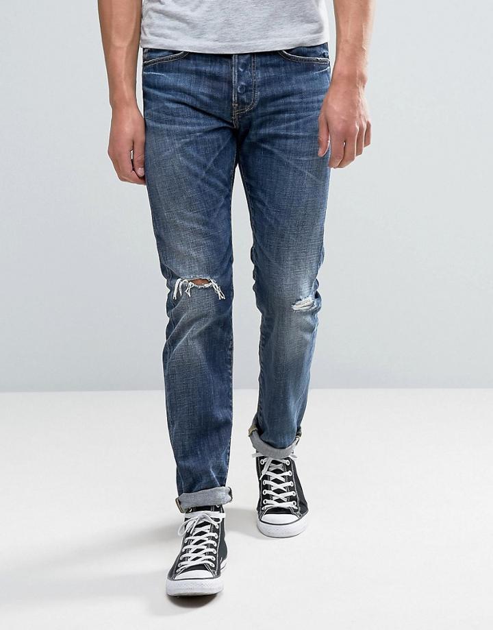 Edwin Ed-80 Slim Tapered Jean Contrast Dark Wash Rips - Blue