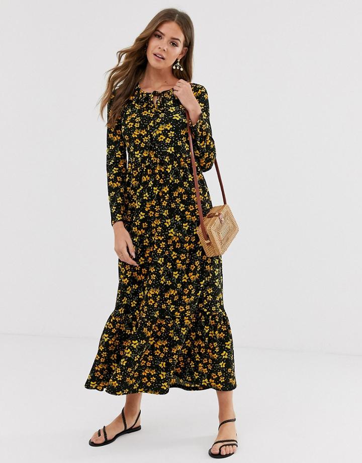 Free People Tiers Of Joy Floral Midi Dress-black