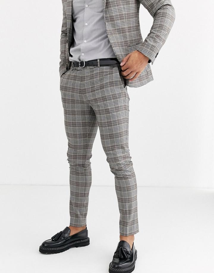River Island Ultra Skinny Suit Pants In Brown Check