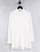 Topshop Tie Front Linen Oversized Shirt In Plain Cream-white
