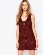 Missguided Eyelet Lace Detail Shift Dress - Brown