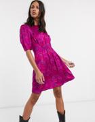 & Other Stories Mouse Face Print Puff Sleeve Mini Dress In Pink