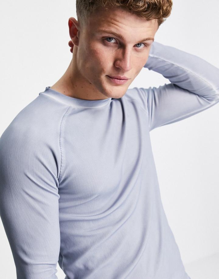 Asos 4505 Muscle Fit Ribbed Long Sleeve T-shirt With Oil Wash-blues