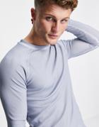 Asos 4505 Muscle Fit Ribbed Long Sleeve T-shirt With Oil Wash-blues