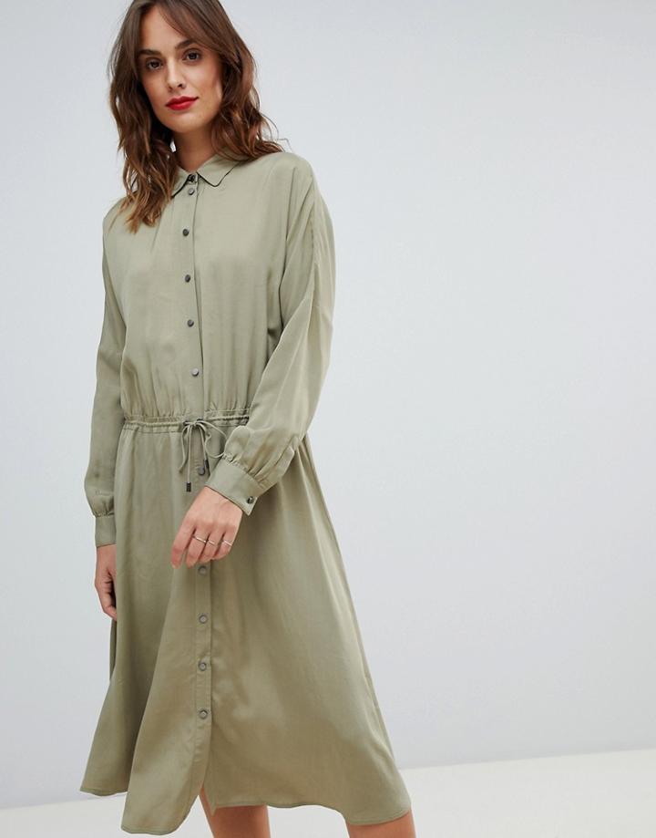 Boss Casual Shirt Dress With Drawstring Belt - Green