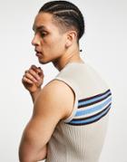 Asos Design Knitted Muscle Fit Rib Tank Top With Chest Stripe - Part Of A Set-multi