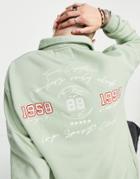 Liquor N Poker Rugby Long Sleeve Top In Sage Green With Chest And Back Print