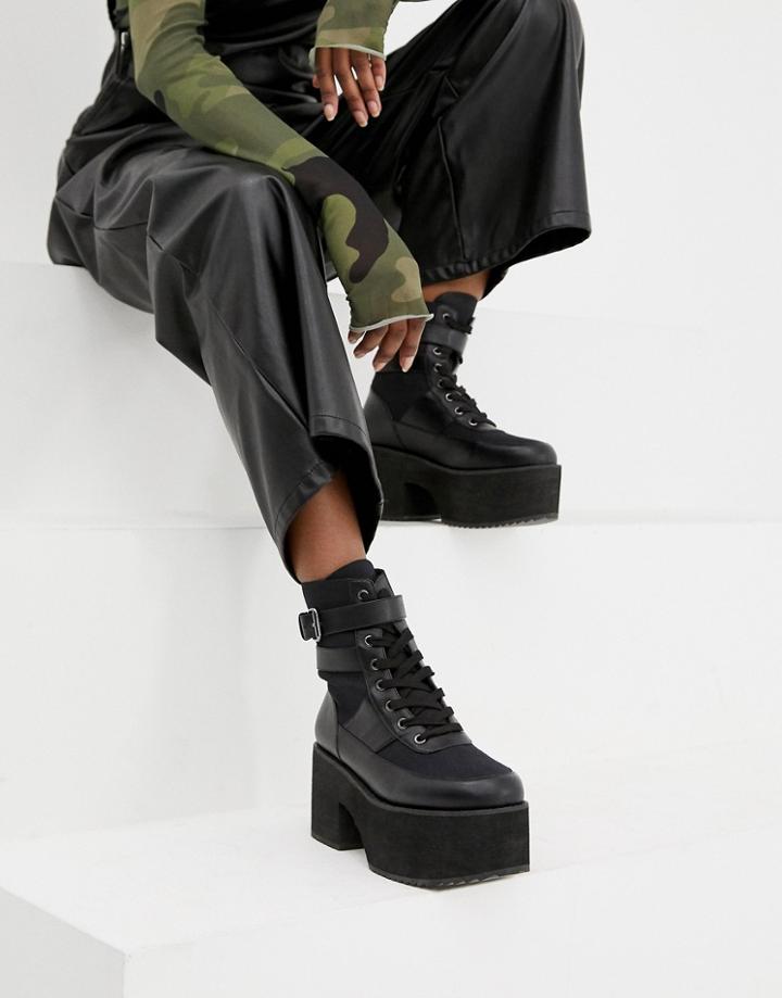 Asos Design Arlie Chunky Lace Up Boots-black