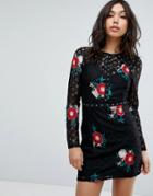 Boohoo Lace And Floral Embroidered Dress - Black