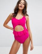 Vero Moda Ruffle Cut Out Swimsuit - Purple