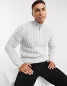 Asos Design Heavyweight Cable Knit Half Zip Sweater In Light Gray-grey