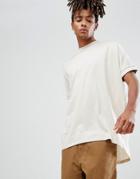 Asos Design Oversized T-shirt With Stepped Hem And Deep Rib Cuffs In Beige - Beige