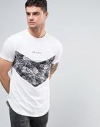 Devote T-shirt In White With Black Floral Panel - White