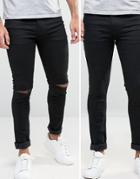 Asos Super Skinny Jeans 2 Pack In Black & Black With Knee Rips Save - Black