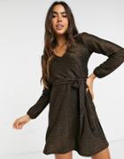 Vila Tie Waist Mini Dress In Brown