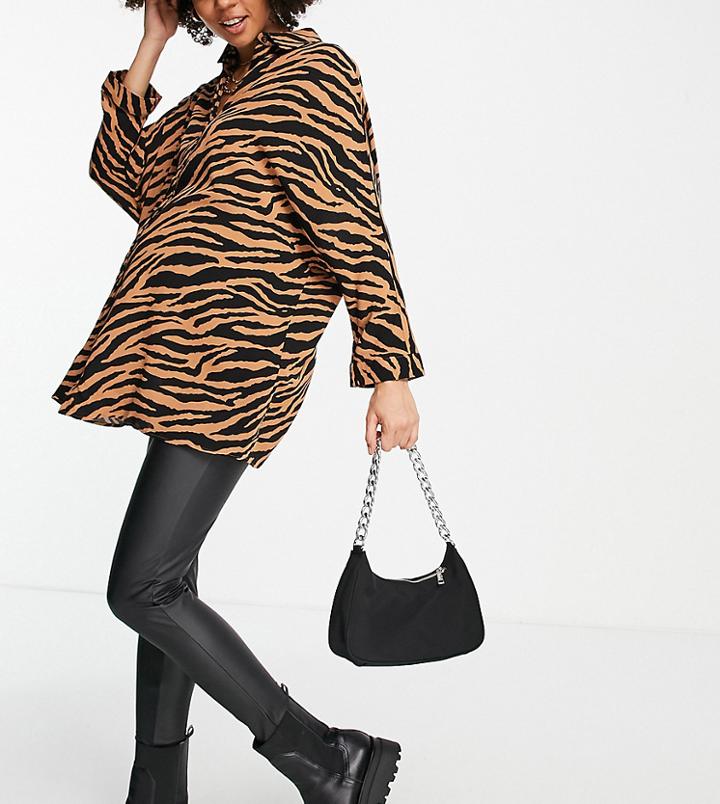 Asos Design Maternity Over The Bump Band Leather Look Leggings In Black